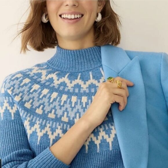 J. Crew Fair Isle Mockneck Pullover Sweater in Heather Twilight Periwinkle L/XL - Picture 4 of 12